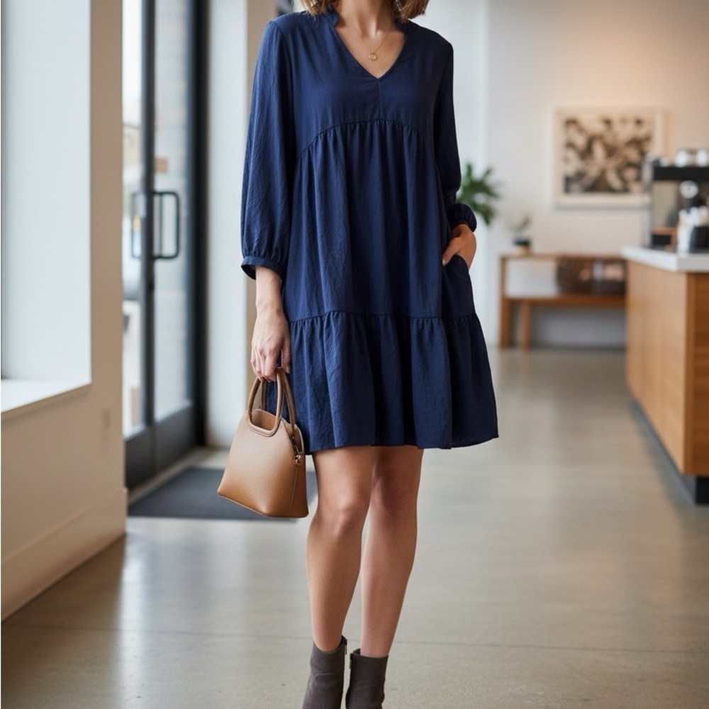 Ellen Tracy Deep Blue V-Neck Dress